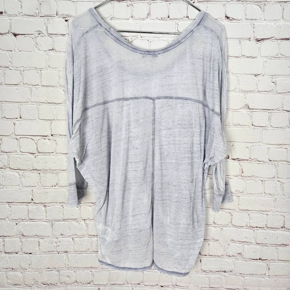 EXPRESS One Eleven Baby Blue Space Dye 3/4 Sleeve Boatneck Semi Sheer Tunic Top - Picture 5 of 5